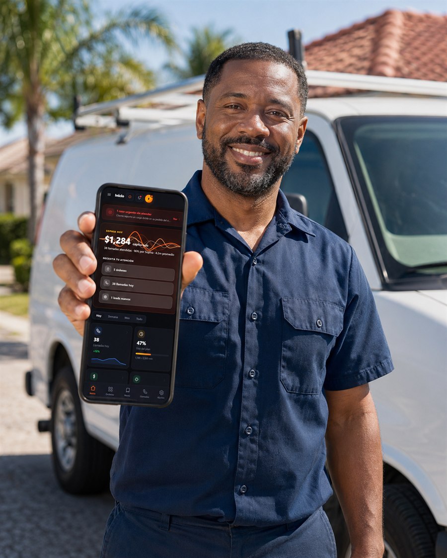 Home services business owner with the bySophia app on his phone