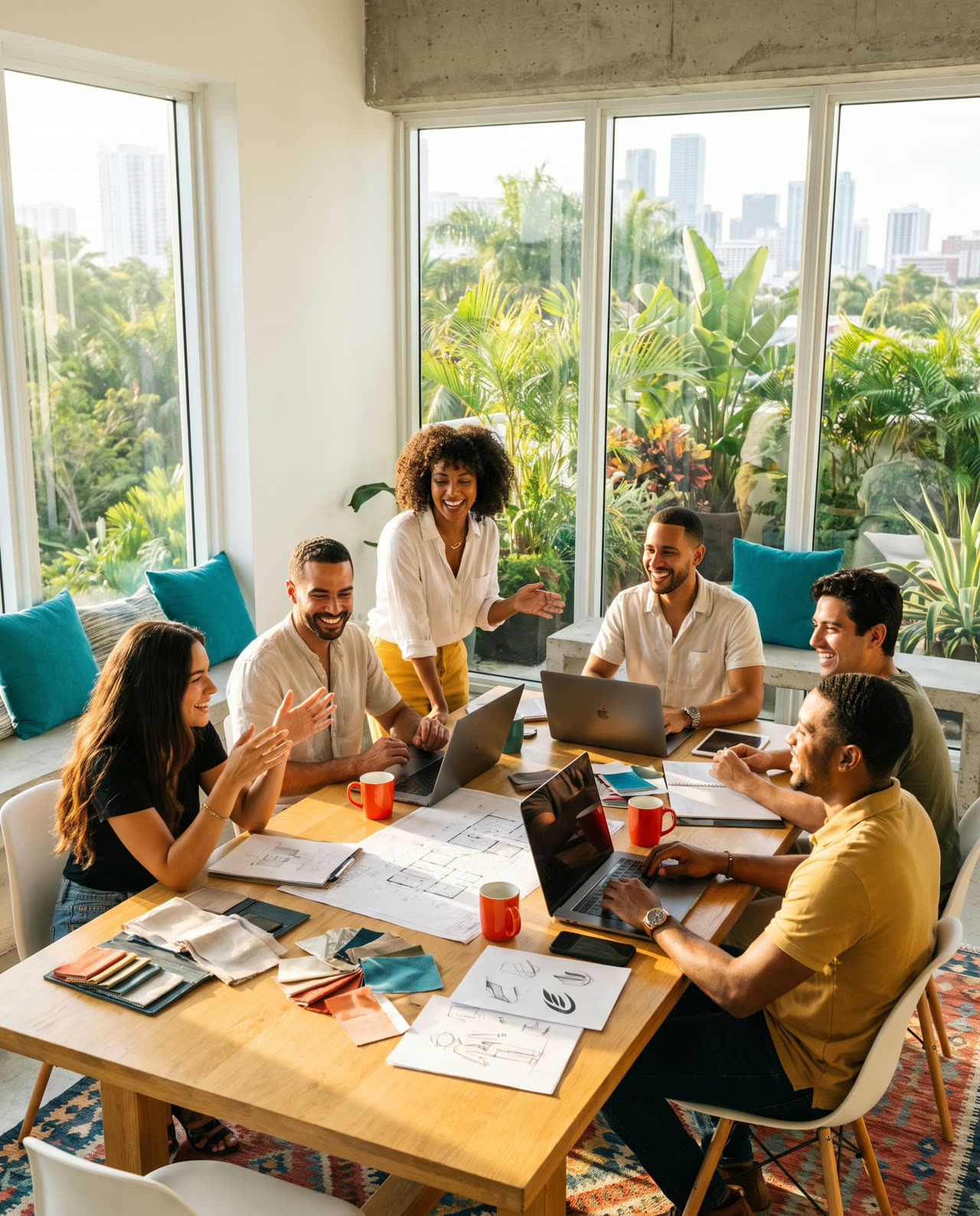 Equipo de un negocio reunido en una oficina de Miami